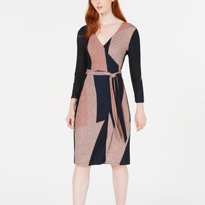 Bar III - Colorblocked shine wrap midi dress